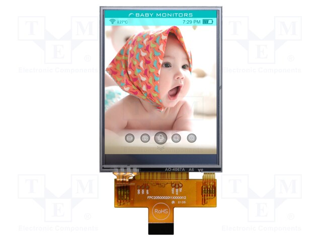 Display: TFT; 2.8"; 240x320; Illumin: LED; Dim: 50x69.2x3.48mm