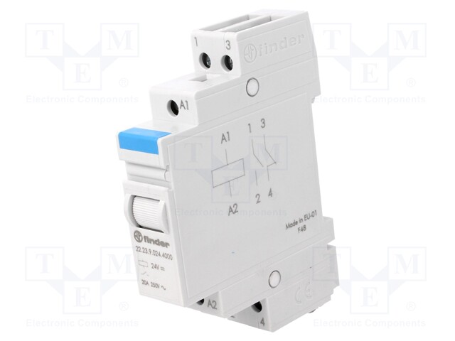 Relay: installation; monostable; NC + NO; Ucoil: 24VDC; 20A; IP20