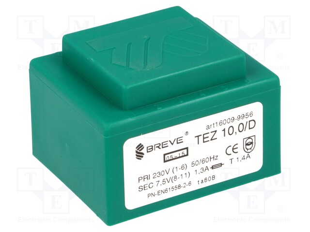 Transformer: encapsulated; 10VA; 230VAC; 7.5V; 1333.3mA; IP00; 280g