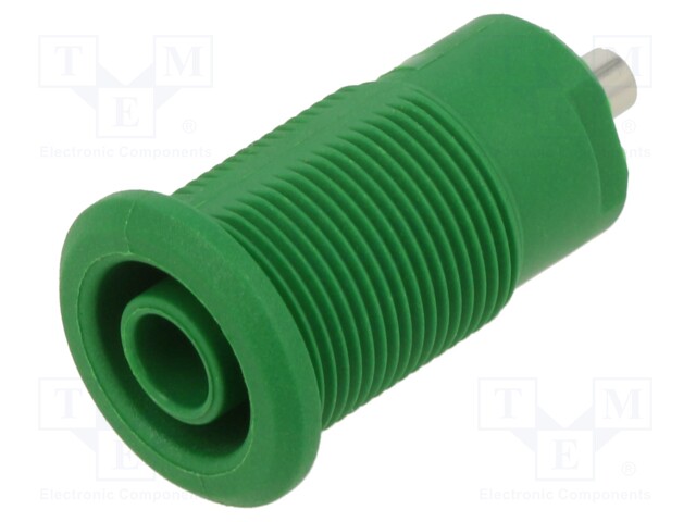 Socket; 4mm banana; 24A; 1kV; green; nickel plated; on panel