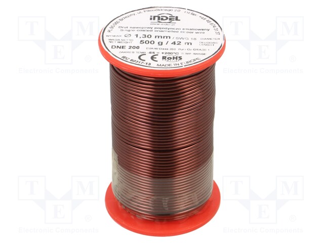 Coil wire; single coated enamelled; 1.3mm; 500g; -65÷200°C