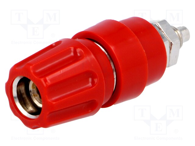 Socket; 4mm banana; 63A; 60VDC; Cutout: Ø9mm; red; screw; -25÷100°C