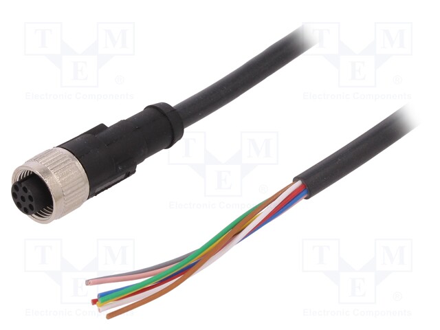 Connection lead; M12; PIN: 8; straight; 5m; plug; 30VAC; 4A; -25÷80°C