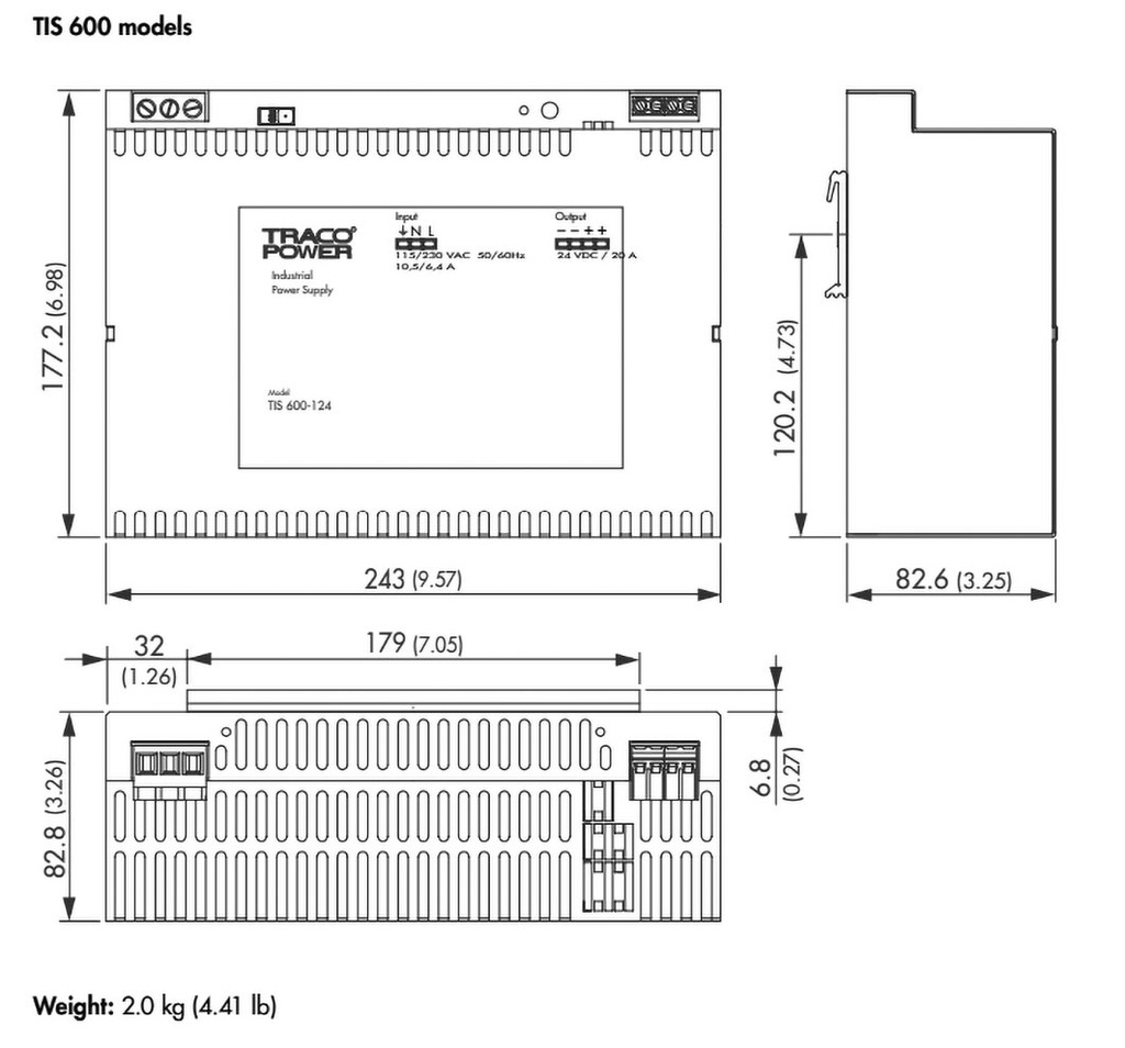 Power supply: switched-mode; 600W; 48VDC; 48÷52VDC; 12A; OUT: 1