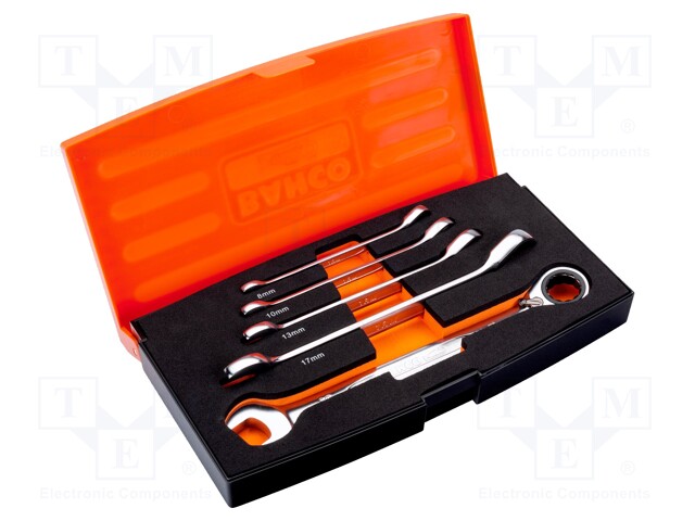 Key set; combination spanner,with ratchet; Pcs: 5