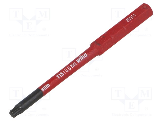 Screwdriver bit; Torx®; TX15; max.5Nm; 1kVAC; Overall len: 75mm