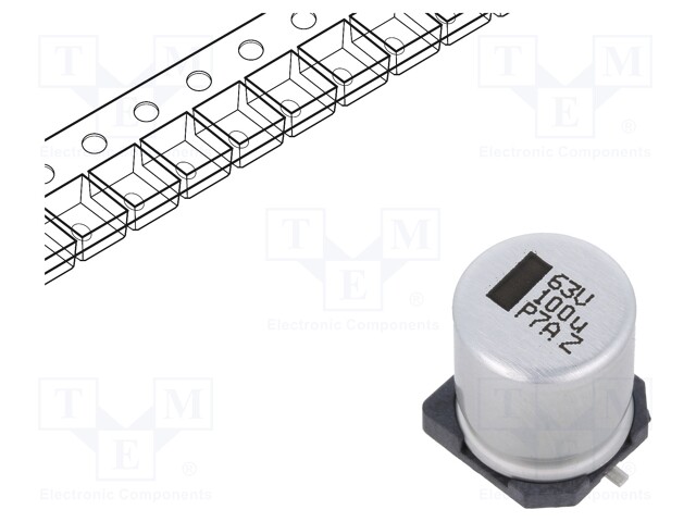 SMD Aluminium Electrolytic Capacitor, Radial Can - SMD, 100 µF, 63 V, 150 CRZ Series