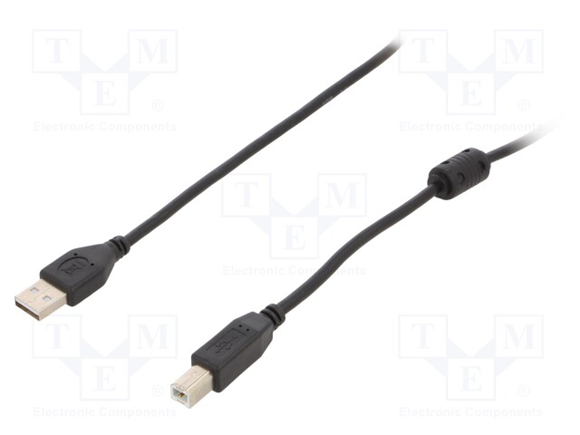 Cable; USB 2.0; USB A plug,USB B plug; gold-plated; 1.8m; black