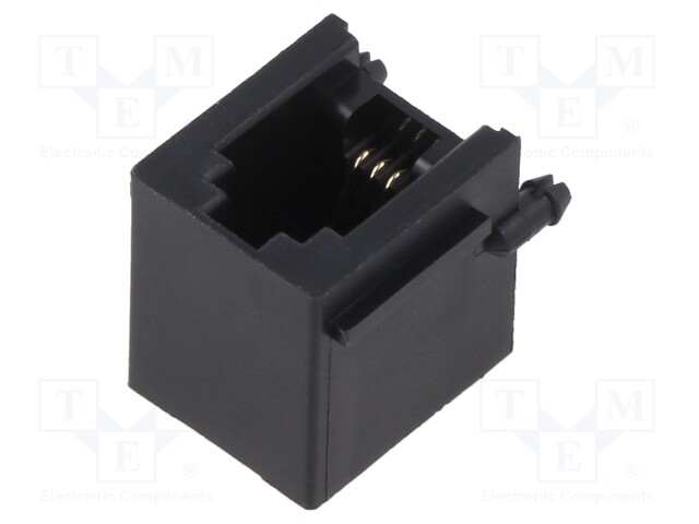 Socket; RJ9; PIN: 4; Layout: 4p4c; on PCBs,PCB snap; THT; angled 90°