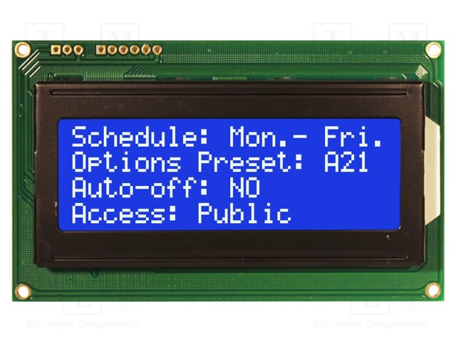 Display: LCD; alphanumeric; STN Negative; 20x4/4x20; blue; LED