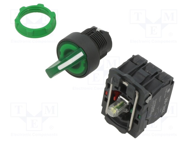 Switch: rotary; 22mm; Stabl.pos: 2; NC + NO; green; LED; 230V; IP66