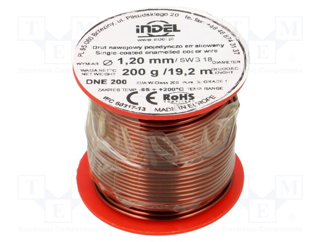 Coil wire; single coated enamelled; 1.2mm; 200g; -65÷200°C