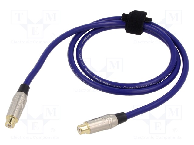 Cable; RCA socket,both sides; 1m; Plating: gold-plated; blue