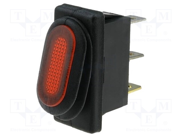 ROCKER; SPST; Pos: 2; OFF-ON; 10A/250VAC; red; IP65; neon lamp; 50mΩ