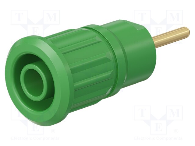 Socket; 4mm banana; 24A; 1kV; green; gold-plated; on panel; 12.2mm