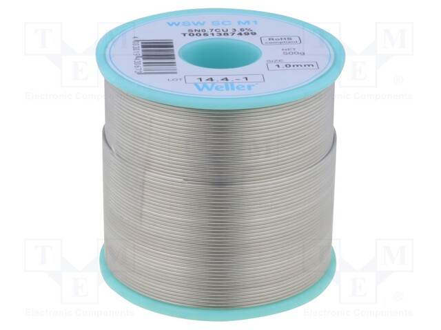 Soldering wire; Sn99,3Cu0,7; 1mm; 500g; lead free; Package: reel