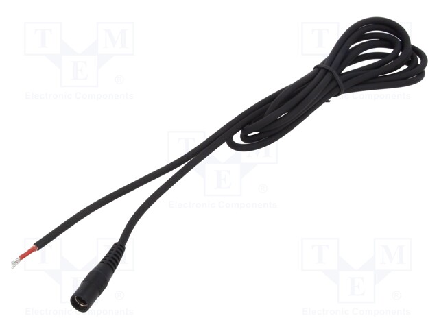 Cable; wires,DC 5,5/2,5 socket; straight; 1mm2; black; 2m