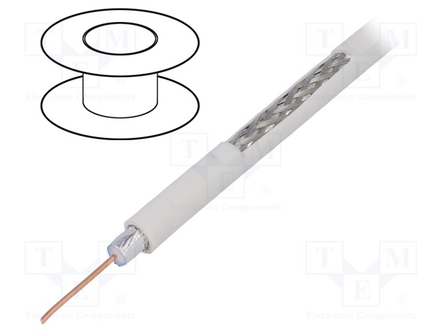 Wire: coaxial; RG6; 1x75Ω; solid; Cu; PVC; white; 100m