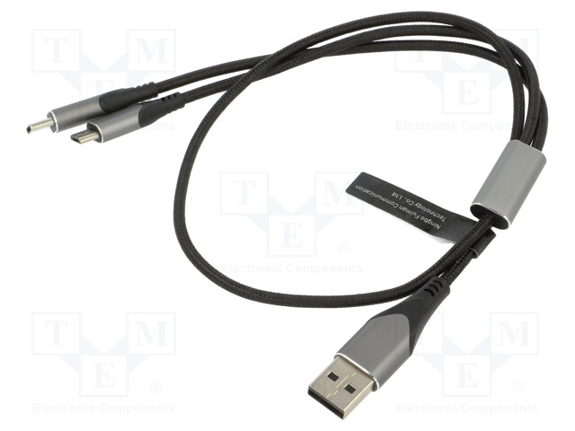 Cable; USB A socket,USB B micro plug,USB C plug; nickel plated