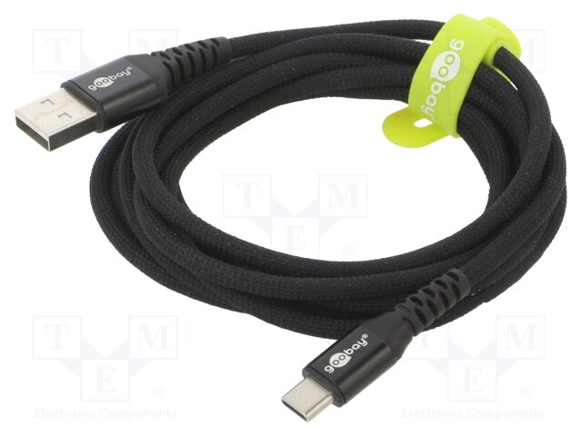 Cable; USB 2.0; USB A plug,USB C plug; 2m; black; 0.48Gbps; 60W; 3A