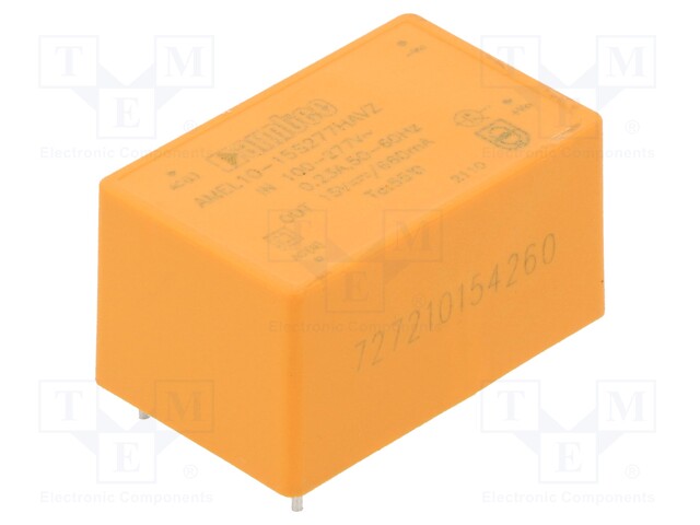 Converter: AC/DC; 10W; Uout: 15VDC; Iout: 0.66A; 84%; Mounting: PCB