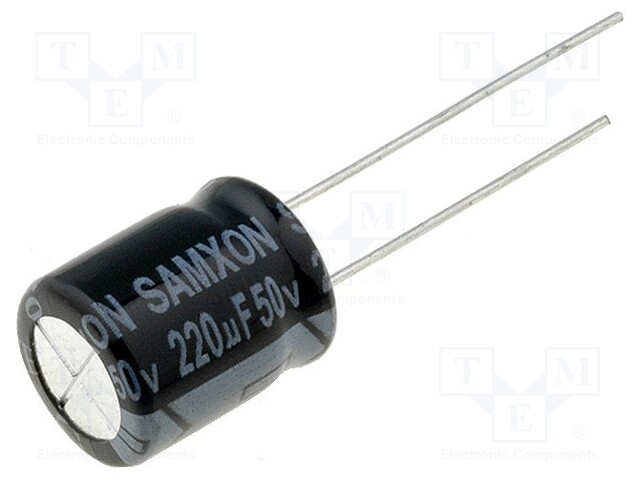 Capacitor: electrolytic; THT; 220uF; 50VDC; Ø10x12.5mm; Pitch: 5mm