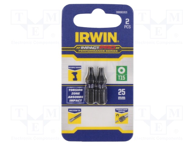 Screwdriver bit; Torx®; TX15; Mounting: 1/4" (C6,3mm); 2pcs.