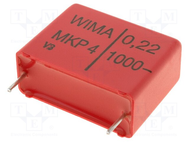 Capacitor: polypropylene; 220nF; 22.5mm; ±10%; 11x21x26.5mm; 1kVDC