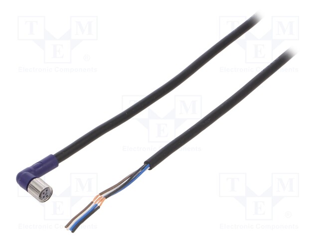 Connection lead; M8; PIN: 4; angled; 2m; plug; 0.5A; -10÷65°C; IP67