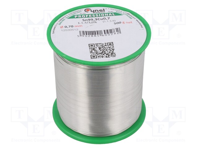 Soldering wire; Sn99,3Cu0,7; 0.7mm; 500g; lead free; Package: reel