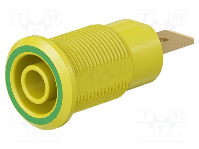 Socket; 4mm banana; 32A; 1kV; Cutout: Ø12.2mm; yellow-green; brass