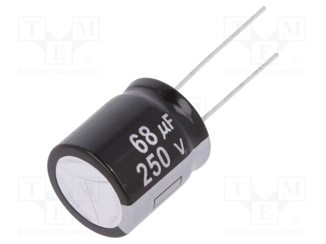 Capacitor: electrolytic; THT; 68uF; 250VDC; Ø18x20mm; Pitch: 7.5mm