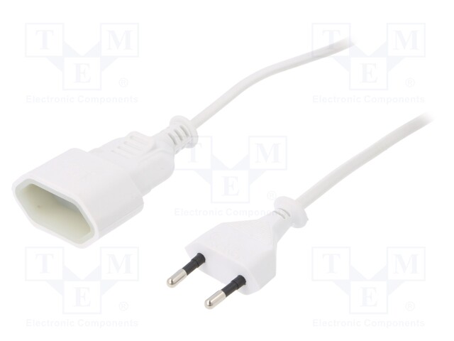 Extension lead; Sockets: 1; PVC; white; 2x0,75mm2; 3m; 2.5A