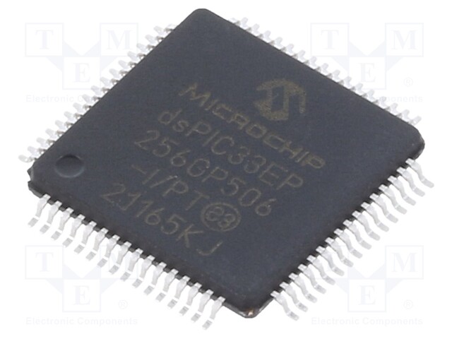 DsPIC microcontroller; SRAM: 32kB; Memory: 256kB; TQFP64; 0.5mm