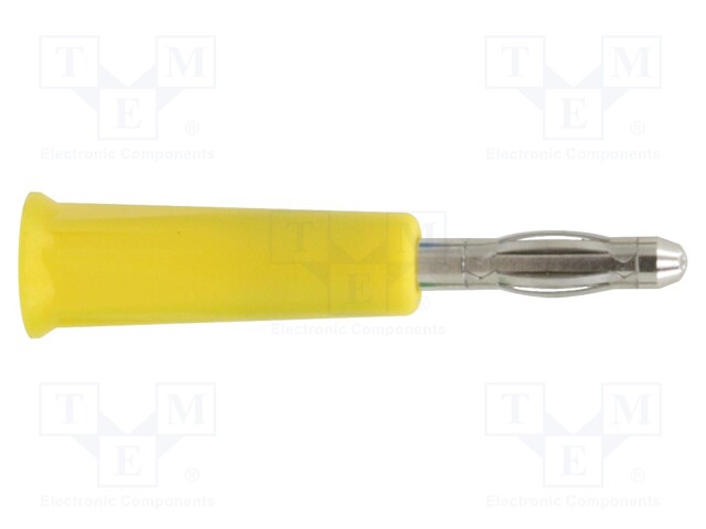 Plug; 4mm banana; 36A; yellow; nickel plated; on cable; -20÷80°C