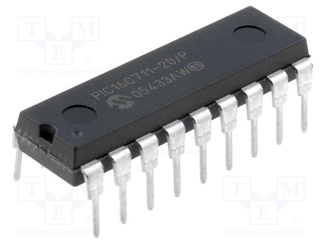 PIC microcontroller; Memory: 1.75kB; SRAM: 68B; 2.5÷-5.5VDC; THT