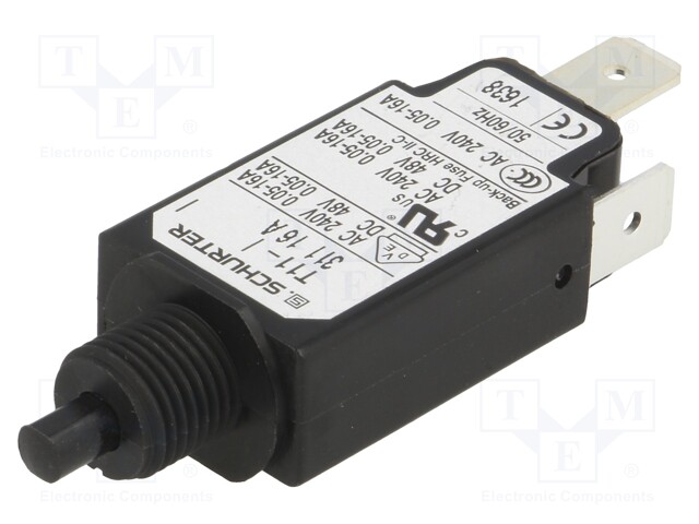 Circuit breaker; Urated: 240VAC; 48VDC; 16A; SPST; Poles: 1; screw