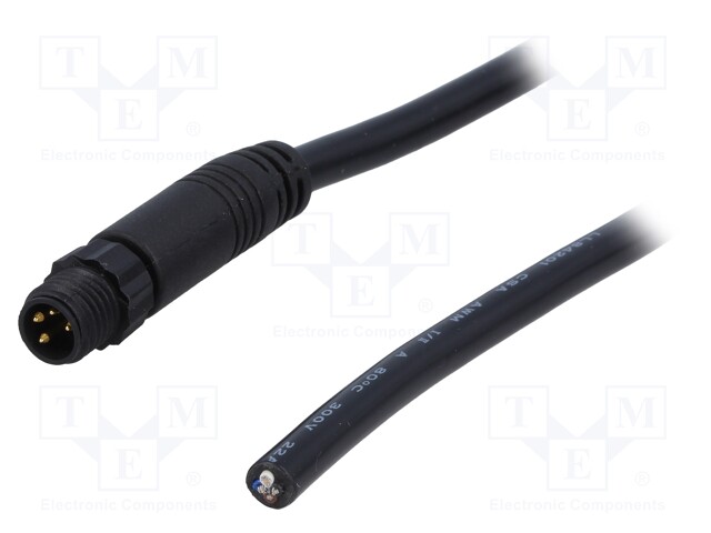 Connector: M8; 1m; male; PIN: 4; straight; plug; 3A; 30V; IP67