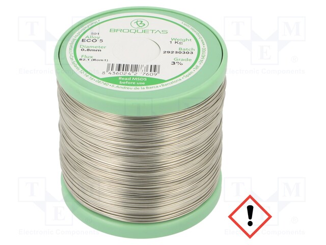 Soldering wire; Sn99Ag0,3Cu0,7; 0.8mm; 1kg; lead free; 217÷227°C