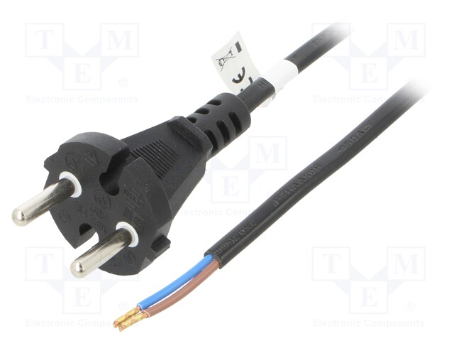 Cable; CEE 7/17 (C) plug,wires; PVC; 10m; black; 16A; 250V