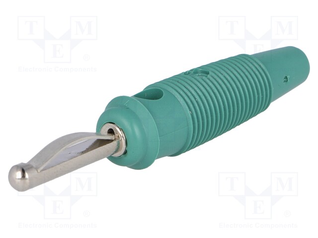 Plug; 4mm banana; 16A; 60VDC; green; with 4mm transversal socket