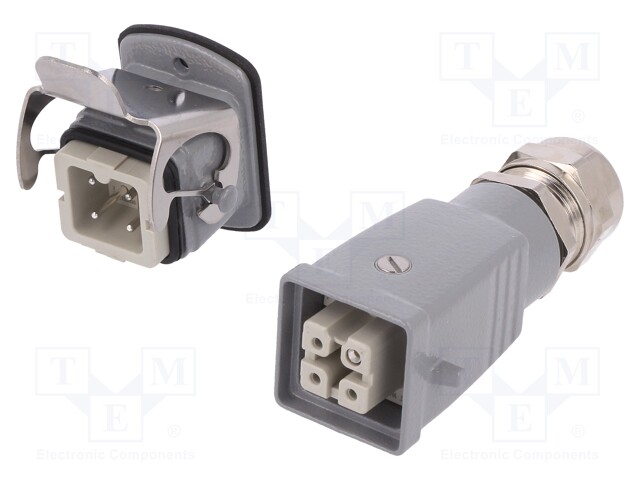 Connector: HDC; male + female; plug + socket; HA; PIN: 4; 3+PE; M20