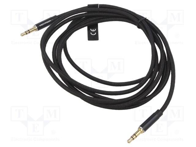 Cable; Jack 3.5mm 3pin plug,both sides; 0.5m; black; textile