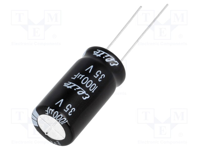 Capacitor: electrolytic; THT; 1000uF; 35VDC; Ø12.5x25mm; Pitch: 5mm