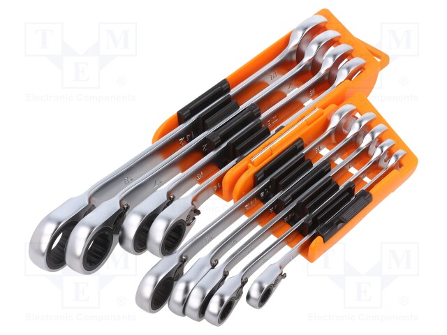 Wrenches set; combination spanner,with ratchet; Pcs: 9