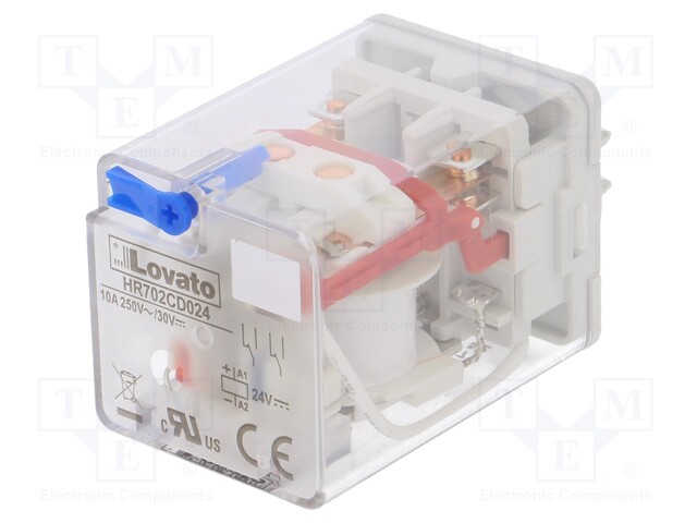 Relay: electromagnetic; DPDT; Ucoil: 24VDC; 10A/250VAC; 10A/30VDC