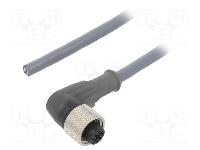 Connection lead; M12; PIN: 4; angled; 5m; plug; 250VAC; 2.2A; IP67