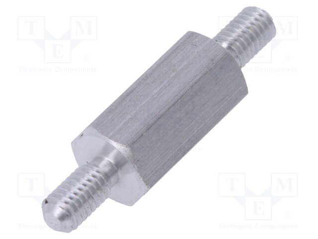 Screwed spacer sleeve; 12mm; Ext.thread: M3; hexagonal; aluminium