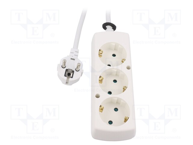 Extension lead; Schuko; Sockets: 3; white; 3x1,5mm2; 5m; 16A