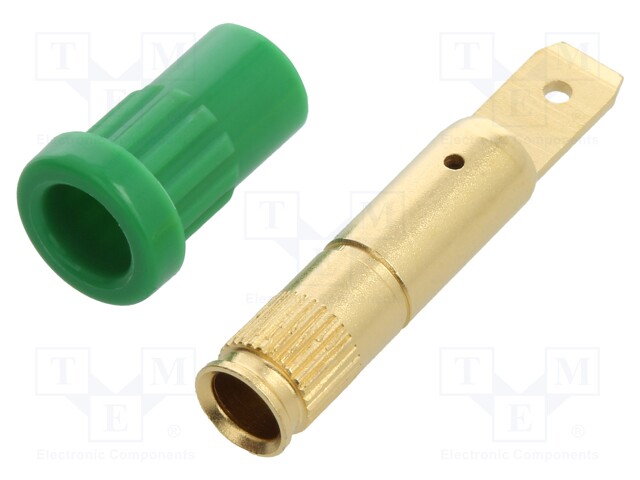 Socket; 4mm banana; 25A; 30VAC; 60VDC; green; gold-plated; 6.8mm